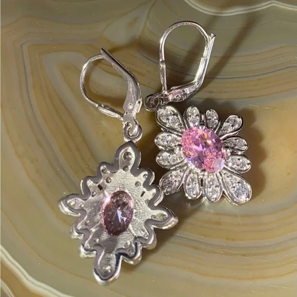 Pink Topaz CZ Sterling Earrings - Picture 2 of 3